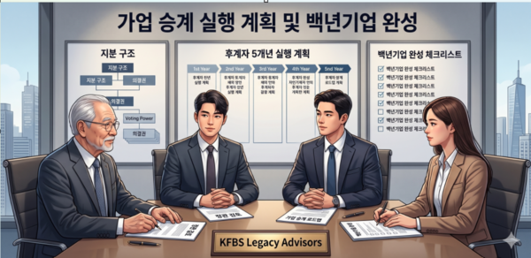 [후계자 3년 실행계획과 백년기업 체크리스트를 함께 검토하는 장면]